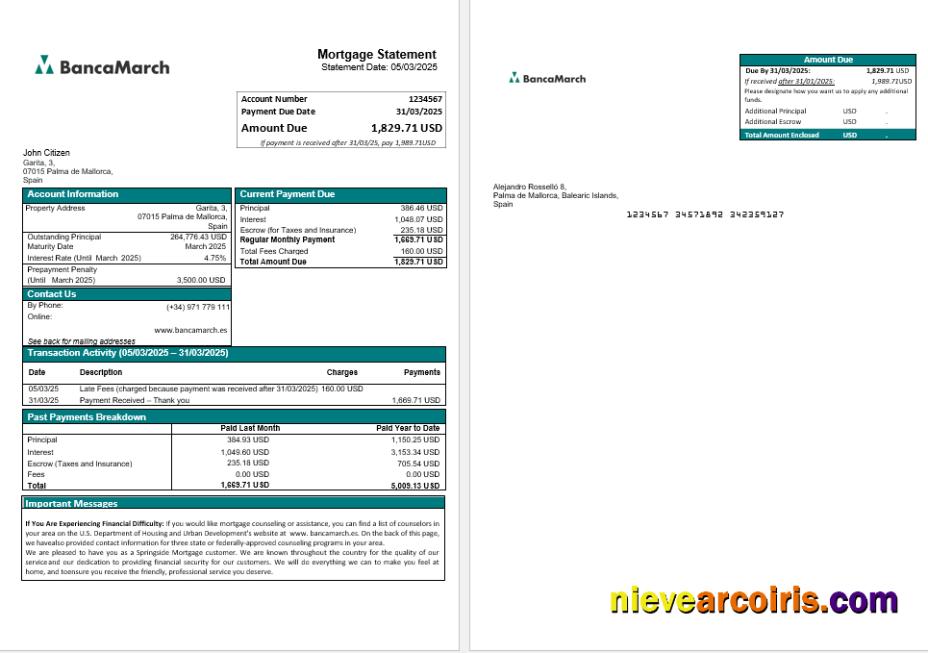 Spain Banca March mortgage statement